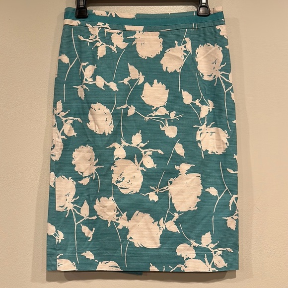 Boden teal & white graphic print pencil skirt US 6R - Picture 1 of 9